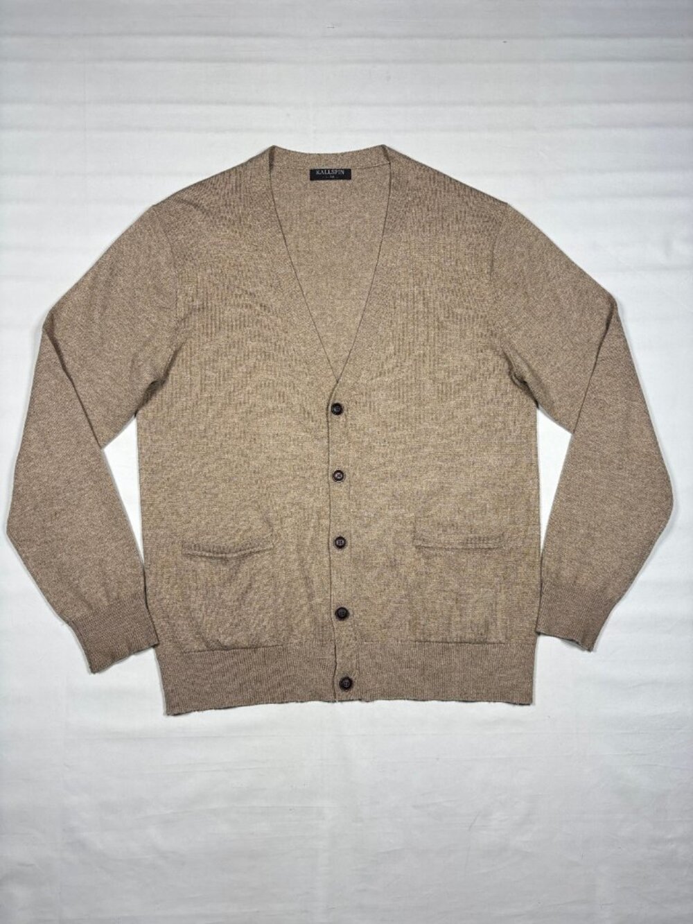 Kallspin Men's Large Tall Beige Cashmere Wool Blend Button Cardigan Sweater LT